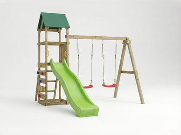 MaxPlay Spielturm 2.1 mit Doppel-Schaukel, Wellenrutsche, Sandkasten und Kletterwand