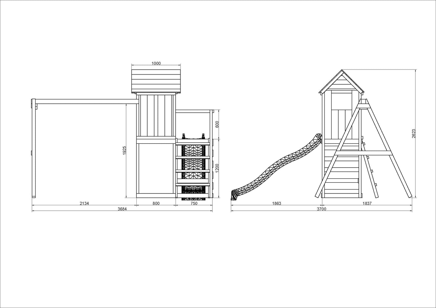 MaxPlay Spielturm 5 mit Spielhaus, Balkon, Doppel-Schaukel, Wellenrutsche und Kletterwand