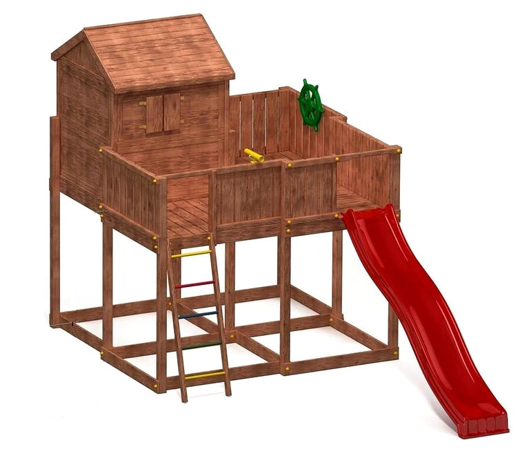 Playhouse XL My Space with slide, wooden ladder, wooden house and extension