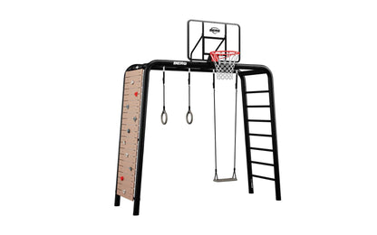 BERG PlayBase Medium Horizontal Bar/Ladder with Rubber Swing Seat &amp; Trapeze &amp; Climbing Wall 