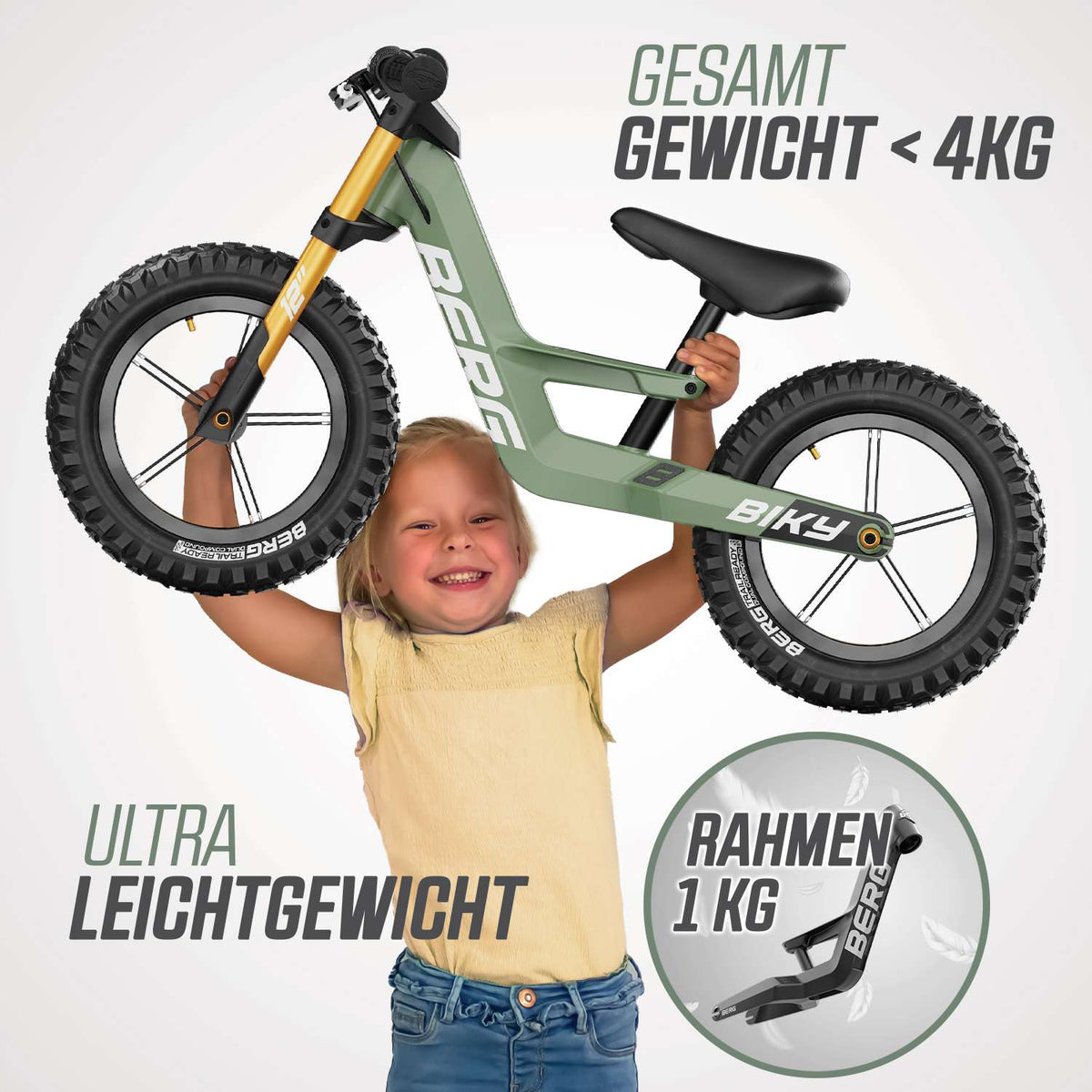 BERG Biky Cross Green - Laufrad mit Handbremse 12“