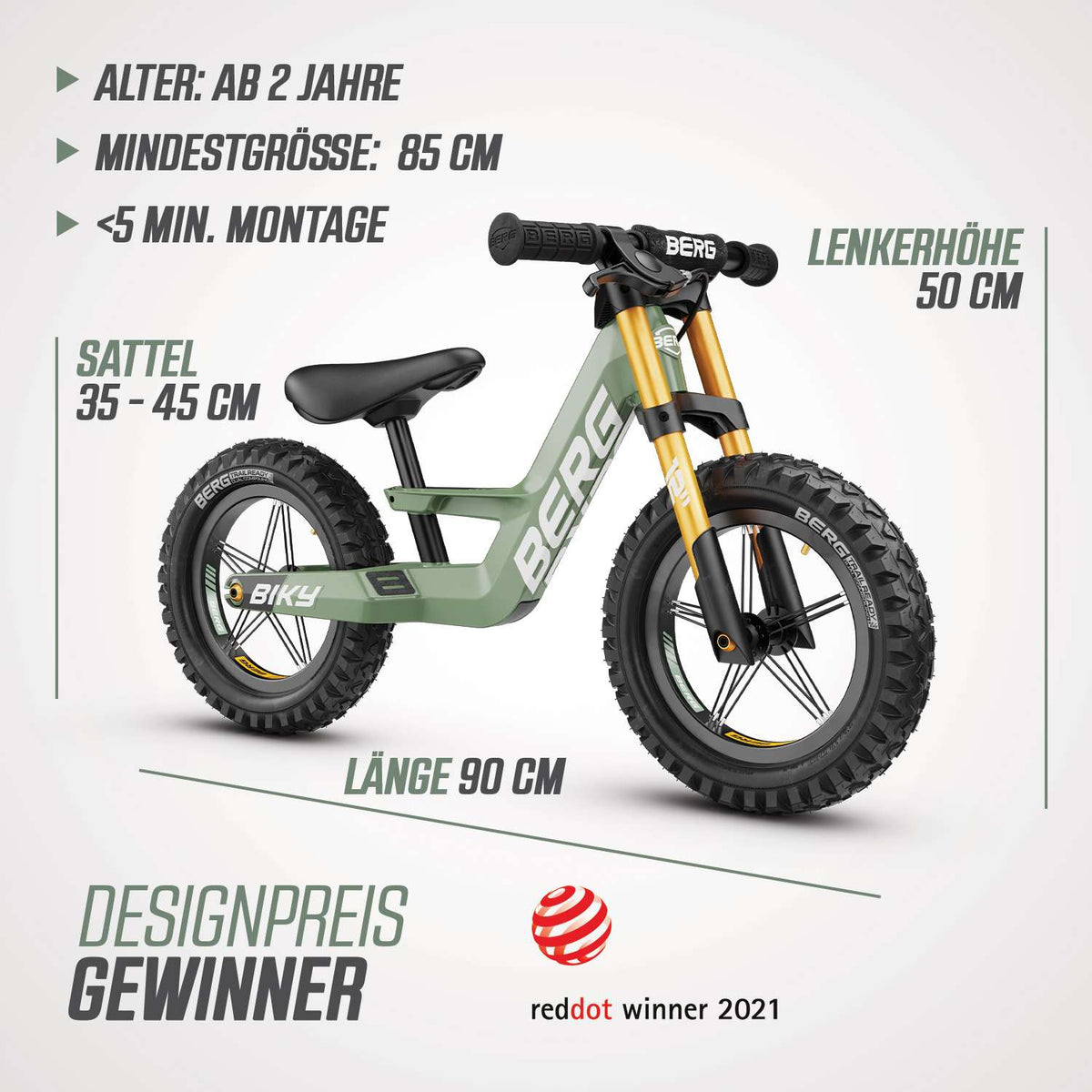 BERG Biky Cross Green - Laufrad mit Handbremse 12“