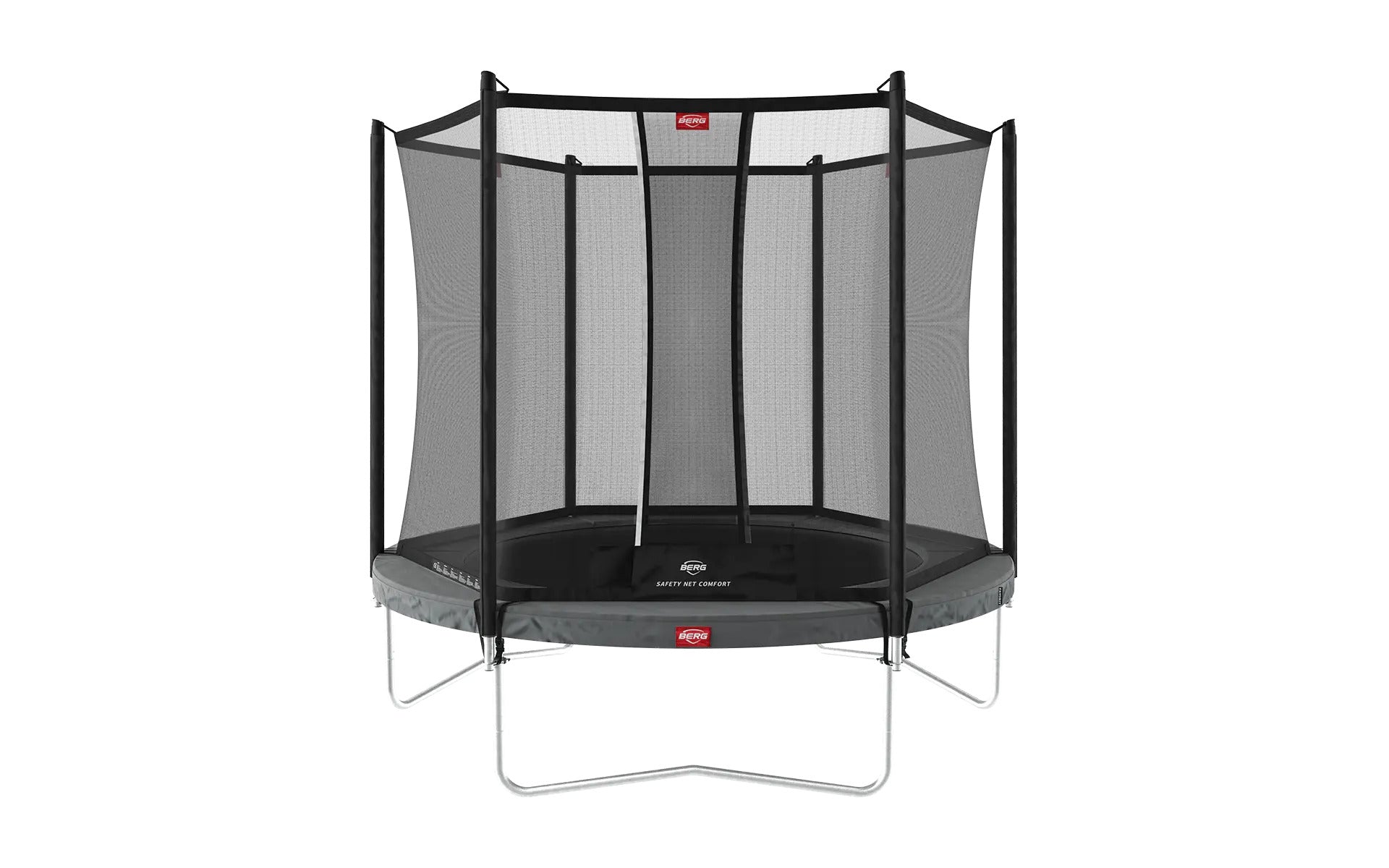 BERG Trampolin Regular 200/270 rund grau mit Sicherheitsnetz Komfort
