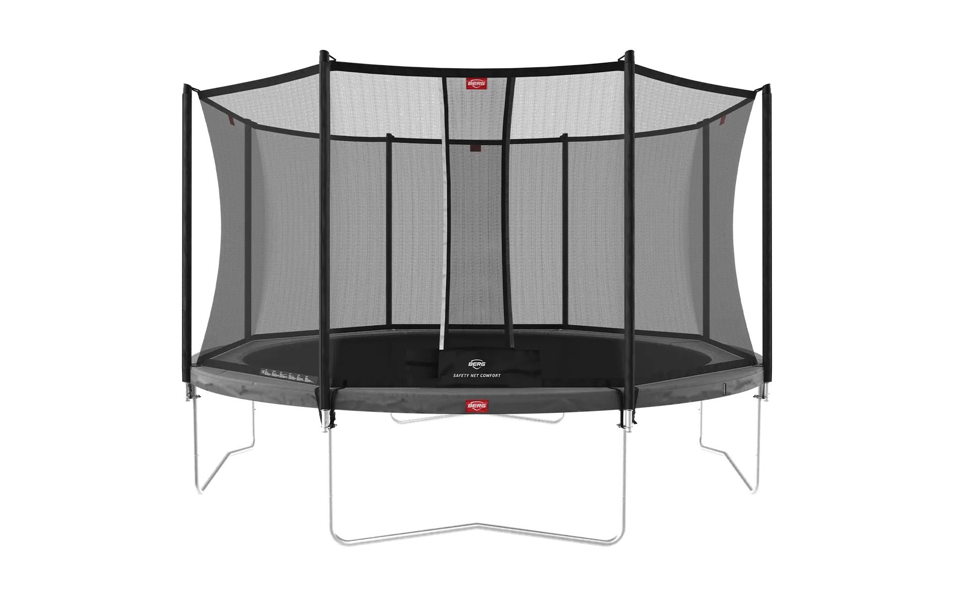 BERG Trampolin Regular 330/380 rund grau mit Sicherheitsnetz Komfort