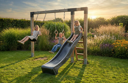 EXIT Linea Robust 110 Holzschaukel mit Rutsche und Turnringen