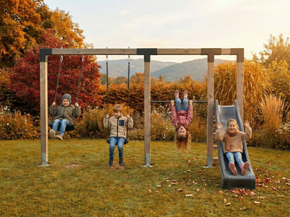 EXIT Linea Robust 110 doppelte Holzschaukel mit Reckstange und Rutsche