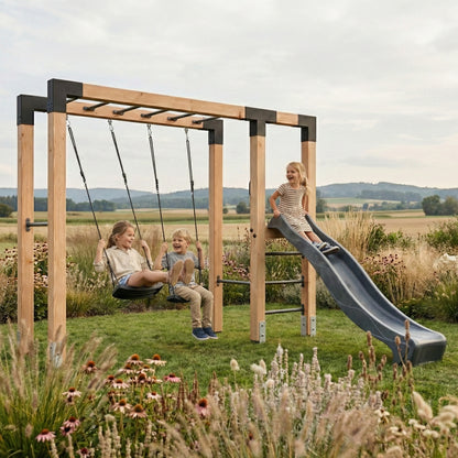 EXIT Linea Robust 110 Holz-Monkeybar mit Doppelschaukel und Rutsche