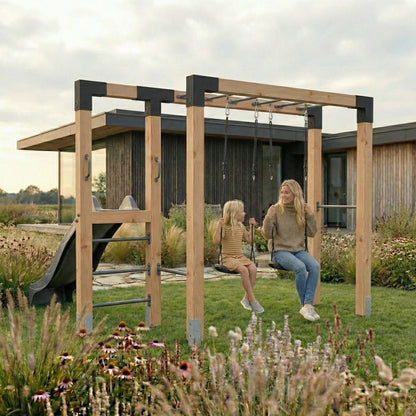 EXIT Linea Robust 110 Holz-Monkeybar mit Doppelschaukel und Rutsche