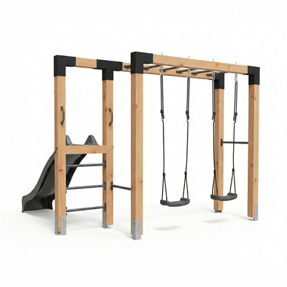 EXIT Linea Robust 110 Holz-Monkeybar mit Doppelschaukel und Rutsche