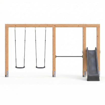 EXIT Linea Massiv 140 doppelte Holzschaukel mit Reckstange und Rutsche