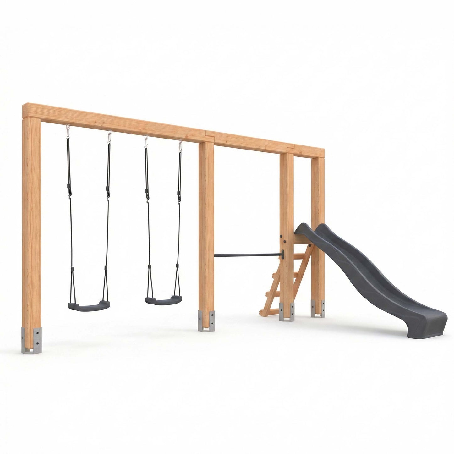 EXIT Linea Massiv 140 doppelte Holzschaukel mit Reckstange und Rutsche