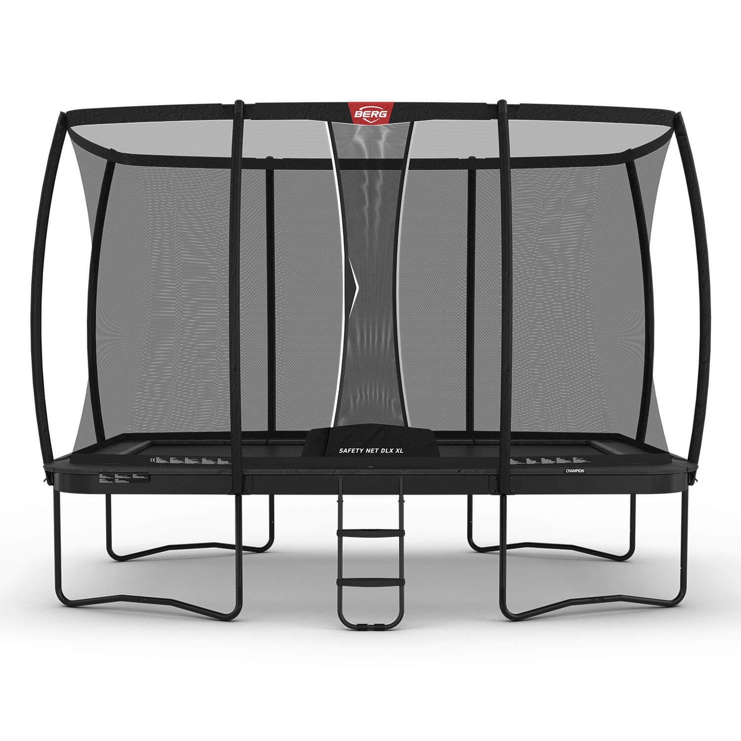 BERG Trampolin Ultim Champion Regular 410 grau rechteckig mit Sicherheitsnetz Deluxe XL + Leiter