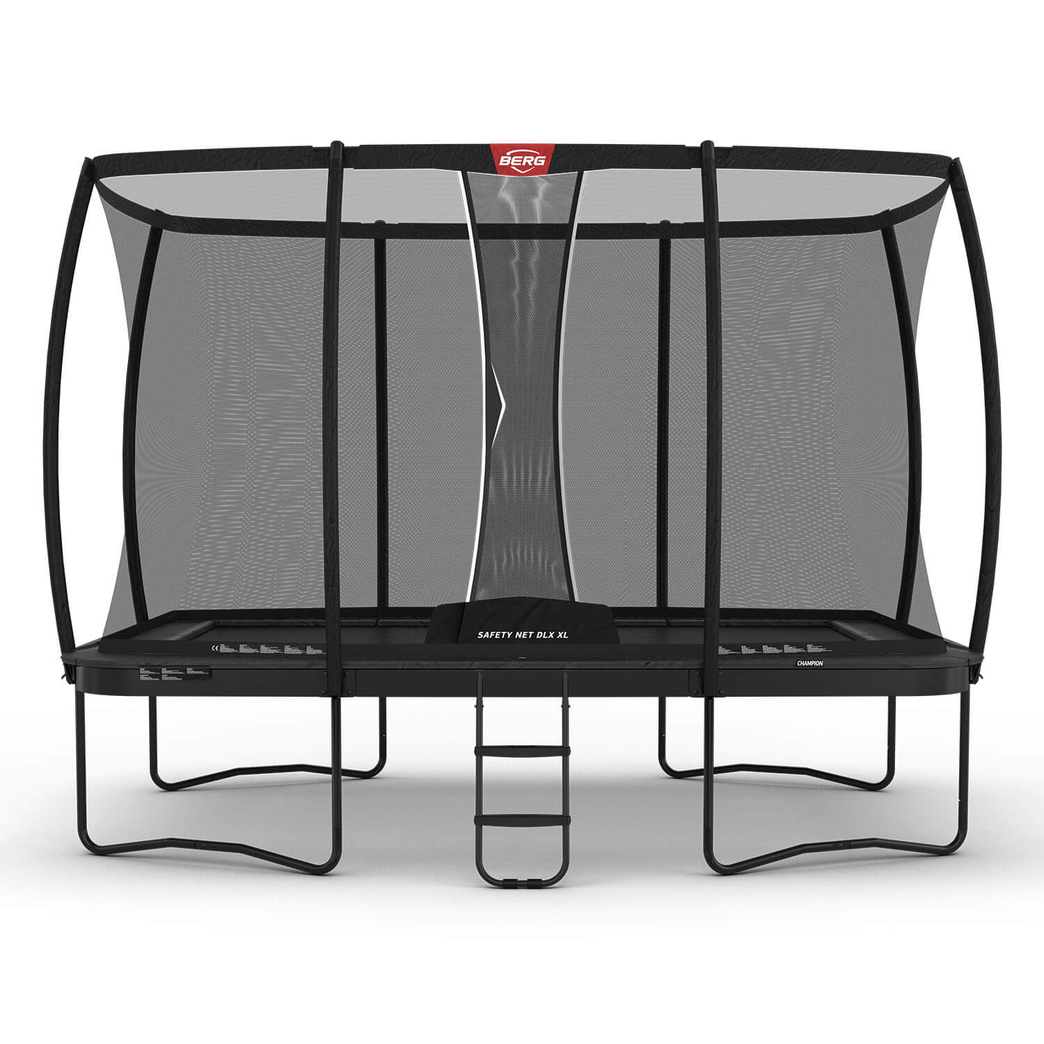 BERG Trampolin Ultim Champion Regular 410 grau rechteckig mit Sicherheitsnetz Deluxe XL + Leiter