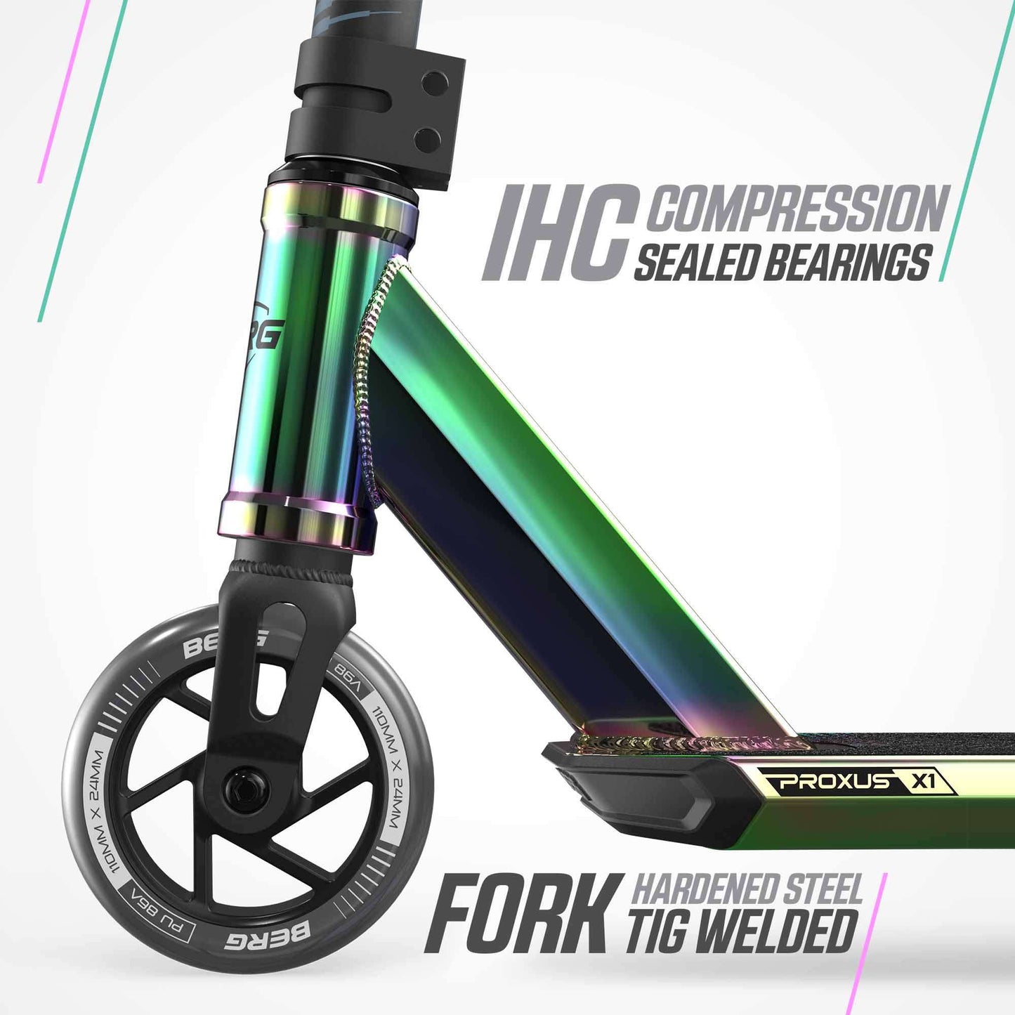 BERG Proxus X1 scooter neon chrome/black - stunt scooter