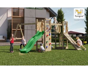 Fungoo Spielturm Maxi Funny Exposure mit 2 Türmen, Kletterwand und Rampe