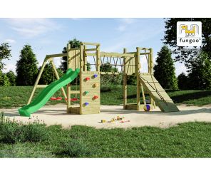 Fungoo Spielturm Maxi Funny Exposure mit 2 Türmen, Kletterwand und Rampe