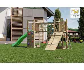 Fungoo Spielturm Maxi Funny Exposure mit 2 Türmen, Kletterwand und Rampe