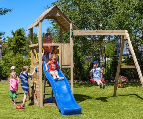 Spielturm Carol 2 aus Holz mit Rutsche, Schaukel und Kletterwand