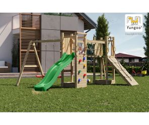 Fungoo Spielturm Maxi Funny Exposure mit 2 Türmen, Kletterwand und Rampe