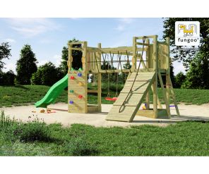 Fungoo Spielturm Maxi Funny Exposure mit 2 Türmen, Kletterwand und Rampe