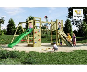 Fungoo Spielturm Maxi Funny Exposure mit 2 Türmen, Kletterwand und Rampe