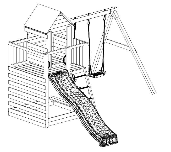 Spielturm Jarcas 4 mit Rutsche, Doppelschaukel, Kletterwand und Sandkasten