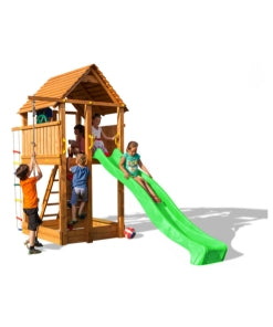 Spielturm Fortress mit Rutsche, Steuerrad, Strickleiter und Kletterseil