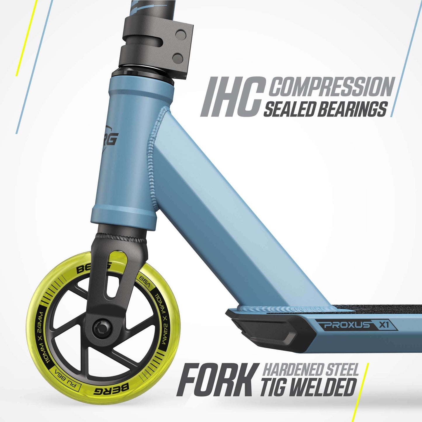 BERG Kick Scooter Proxus X1 Blue/Lime - Stunt Scooter