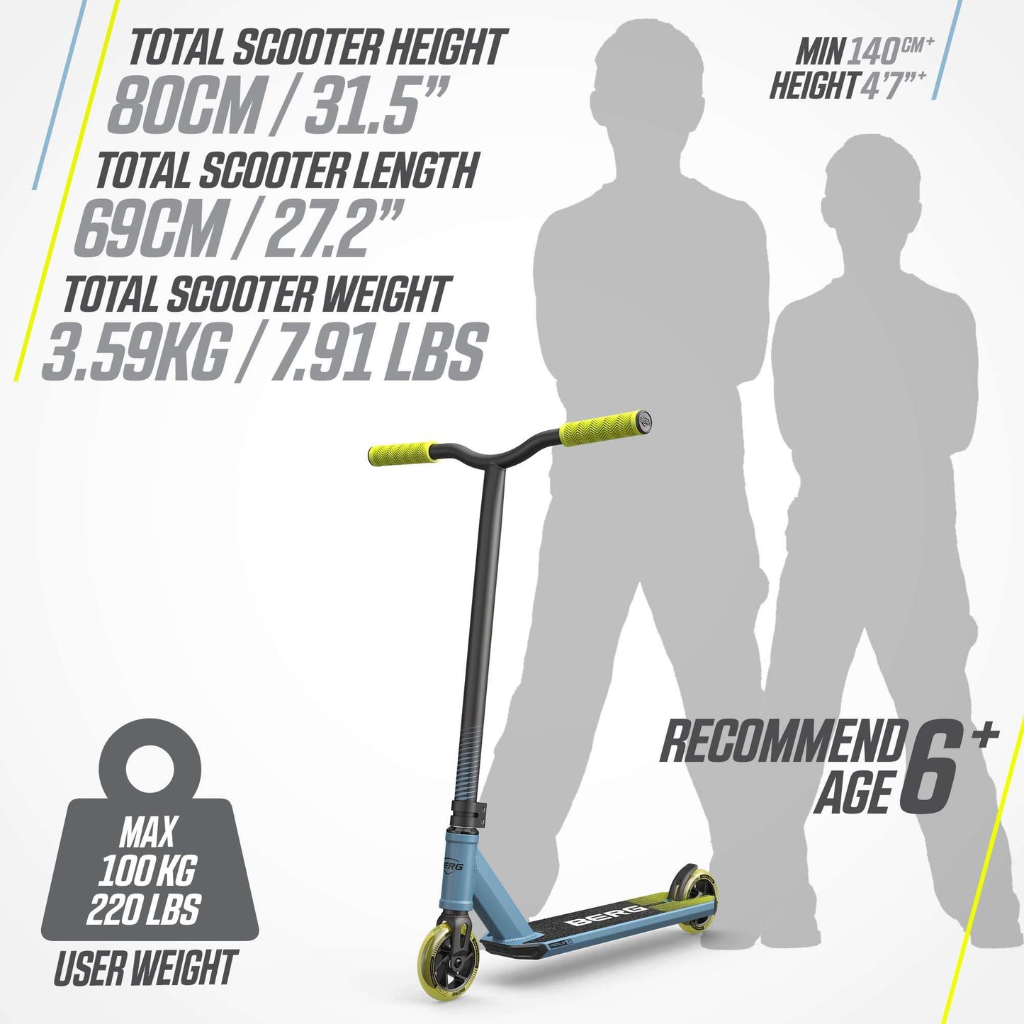 BERG Kick Scooter Proxus X1 Blue/Lime - Stunt Scooter