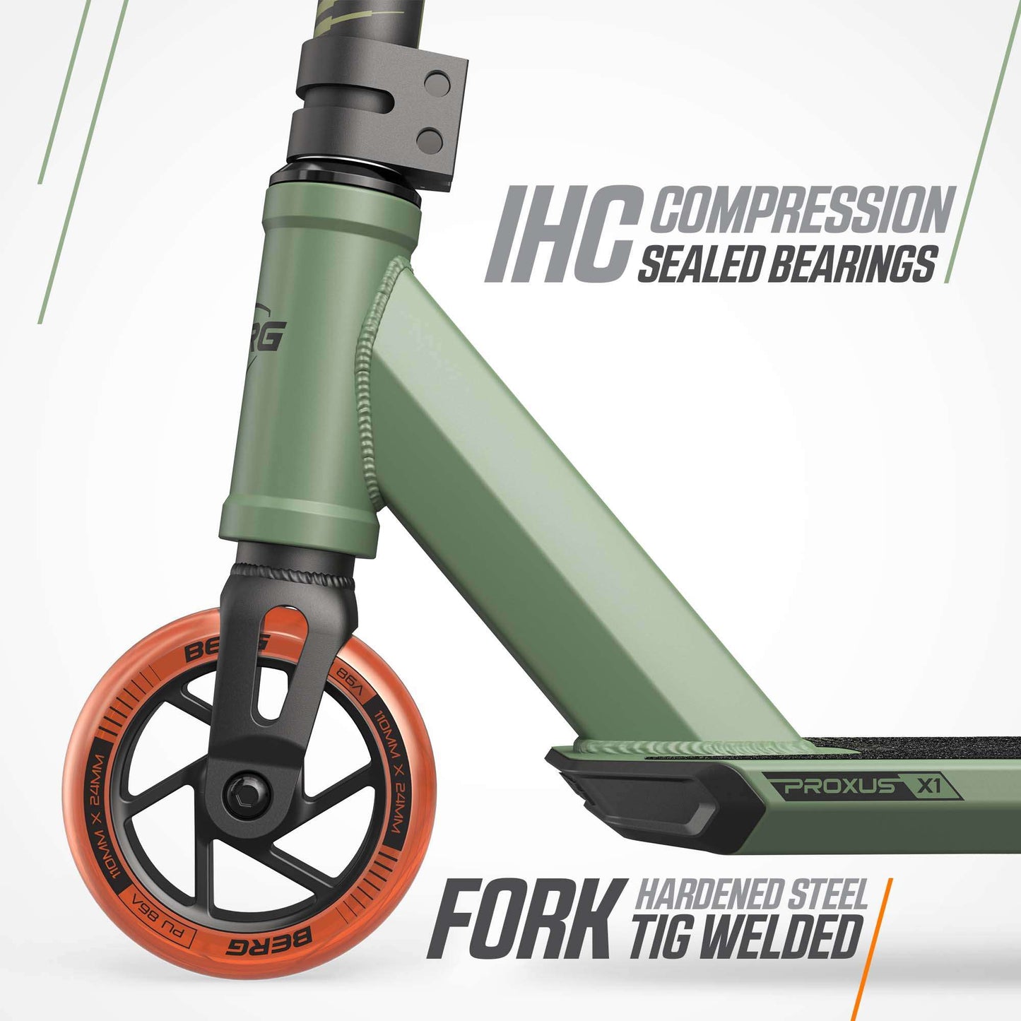 BERG Tretroller Proxus X1 Grün/Orange - Stuntroller