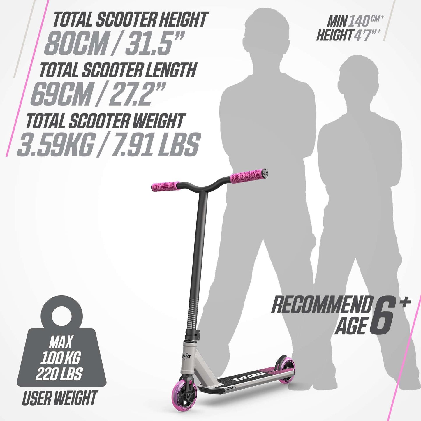 BERG kick scooter Proxus X1 grey/pink stunt scooter
