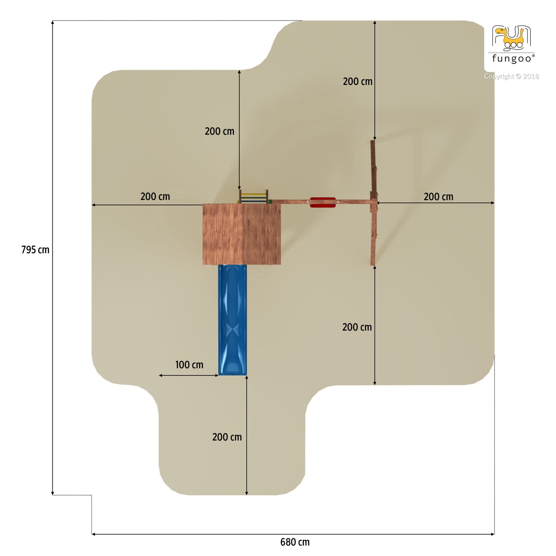 Spielturm Carol 2 aus Holz mit Rutsche, Schaukel und Kletterwand