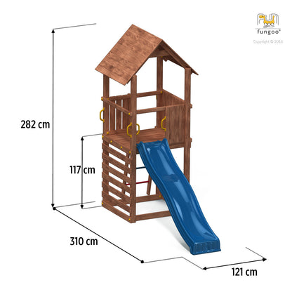 Spielturm Carol 1aus Holz mit Rutsche und Klettersprossen