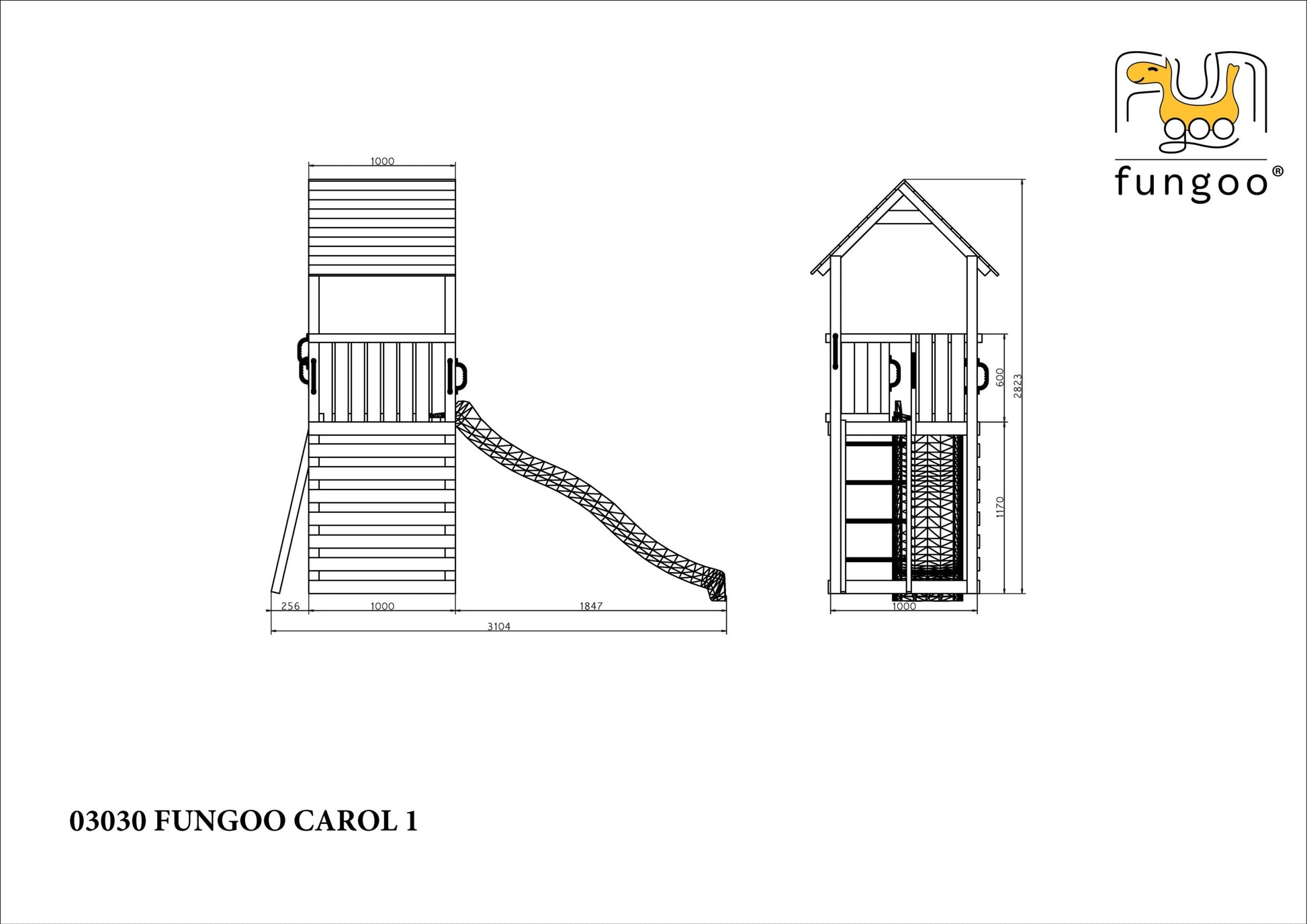 Spielturm Carol 1aus Holz mit Rutsche und Klettersprossen