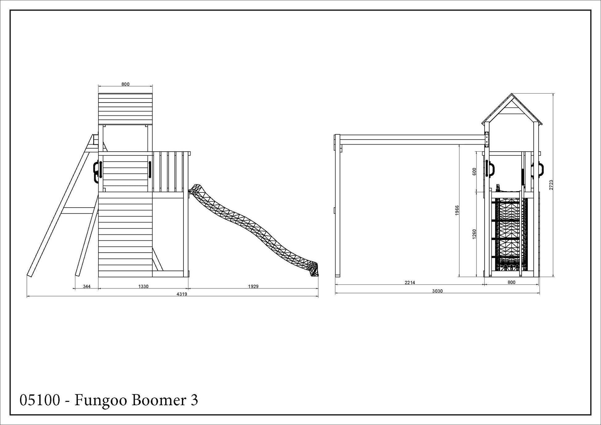 Fungoo Spielturm Boomer 3 mit Rutsche, Doppelschaukel, Kletterwand und Dach