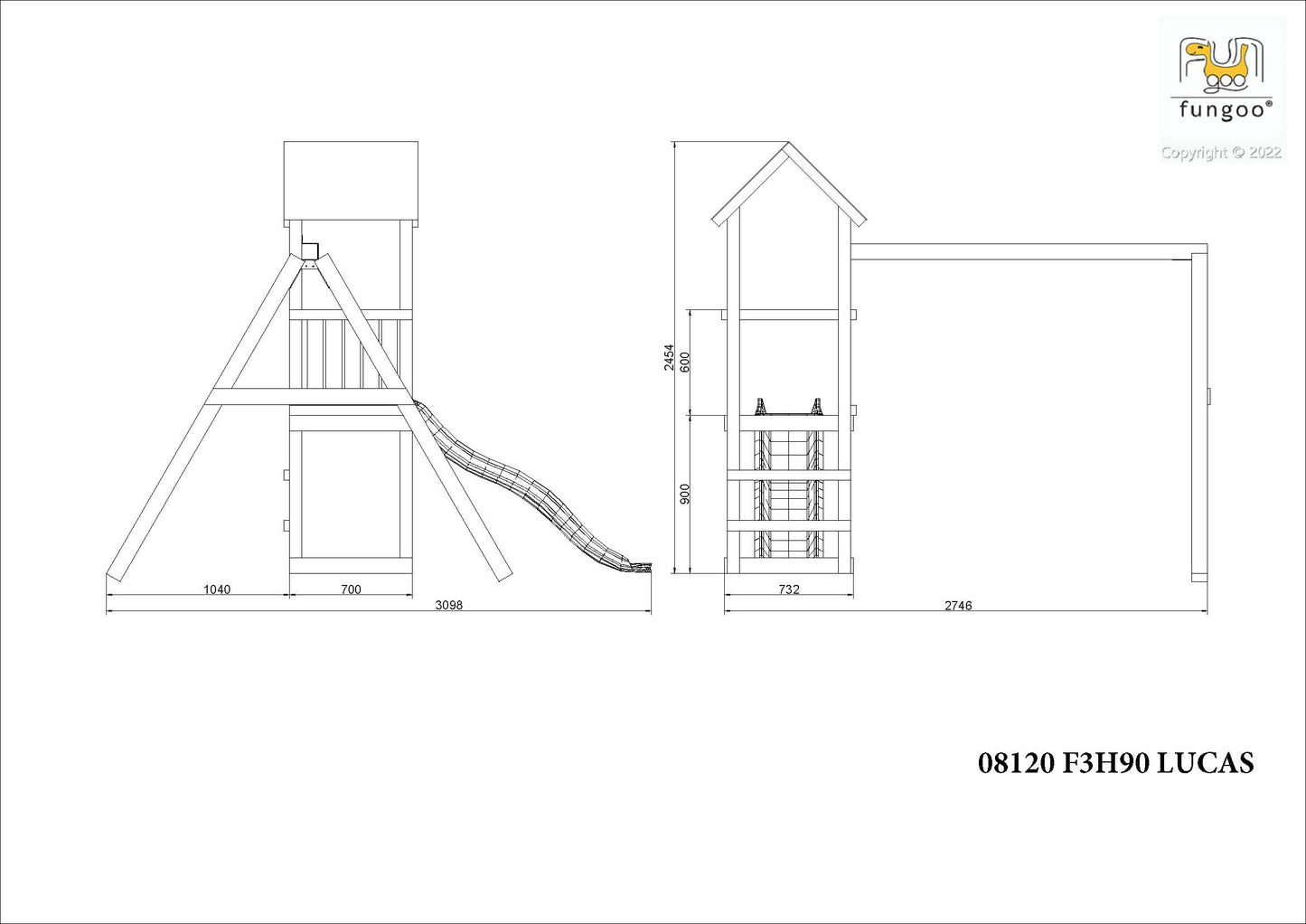 Fungoo Lucas Mini Spielplatz mit Doppelschaukel, Rutsche