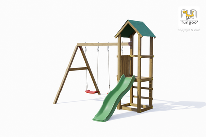 Fungoo Lucas Mini Spielplatz mit Doppelschaukel, Rutsche