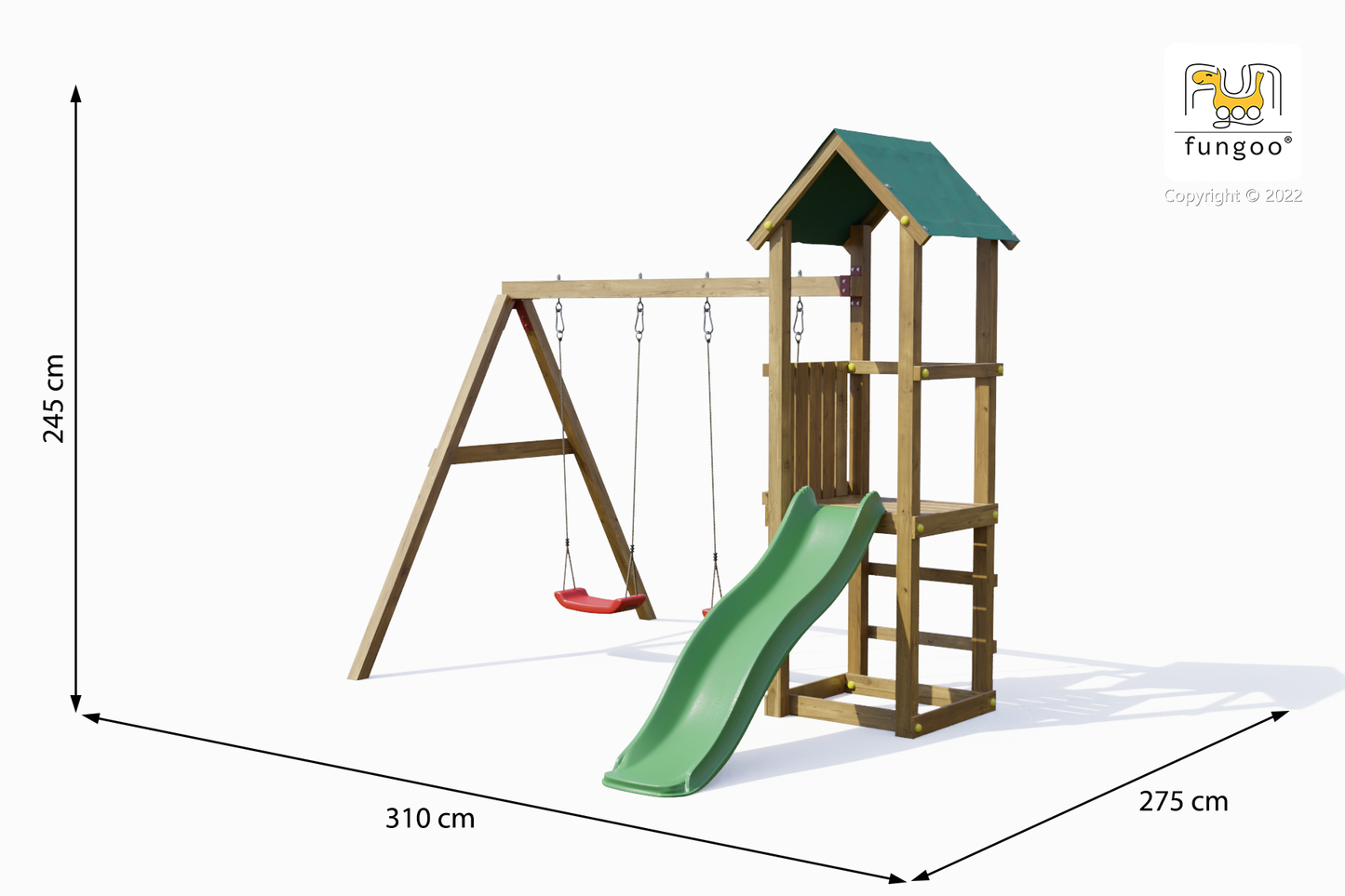 Fungoo Lucas Mini Spielplatz mit Doppelschaukel, Rutsche