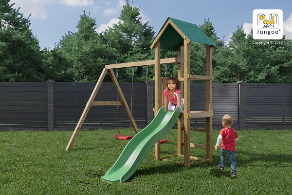 Fungoo Lucas Mini Spielplatz mit Doppelschaukel, Rutsche