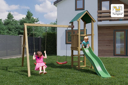 Fungoo Lucas Mini Spielplatz mit Doppelschaukel, Rutsche