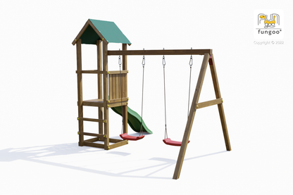 Fungoo Lucas Mini Spielplatz mit Doppelschaukel, Rutsche