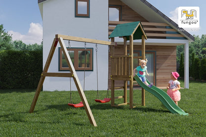 Fungoo Lucas Mini Spielplatz mit Doppelschaukel, Rutsche