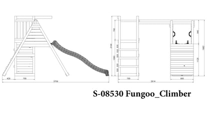 Fungoo Spielturm Climber mit Rutsche, Schaukel und Rampe mit Kletterseil