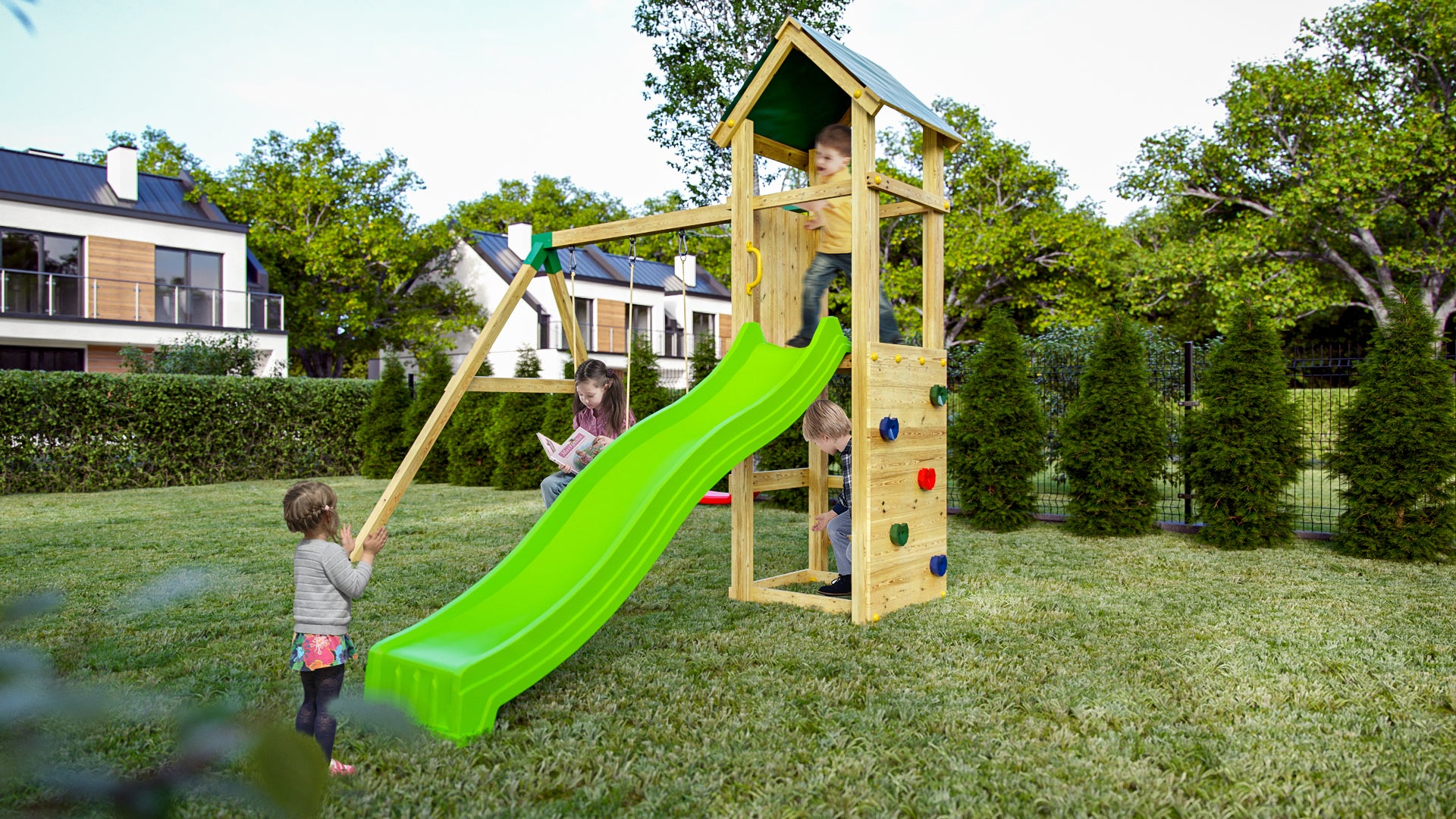 Fungoo Spielturm Charly KDI mit Doppelschaukel und Rutsche für Kinder