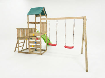 MaxPlay Spielturm 3.1 mit Doppel-Schaukel, Wellenrutsche und 2 Plattformen