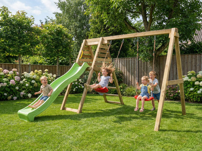 MaxPlay Spielgerüst mit Doppel-Schaukel und Wellenrutsche
