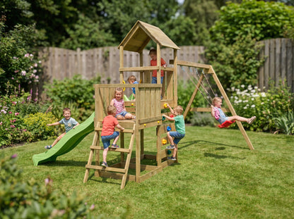 MaxPlay Spielturm 3.2 mit Doppel-Schaukel, Wellenrutsche und 2 Plattformen