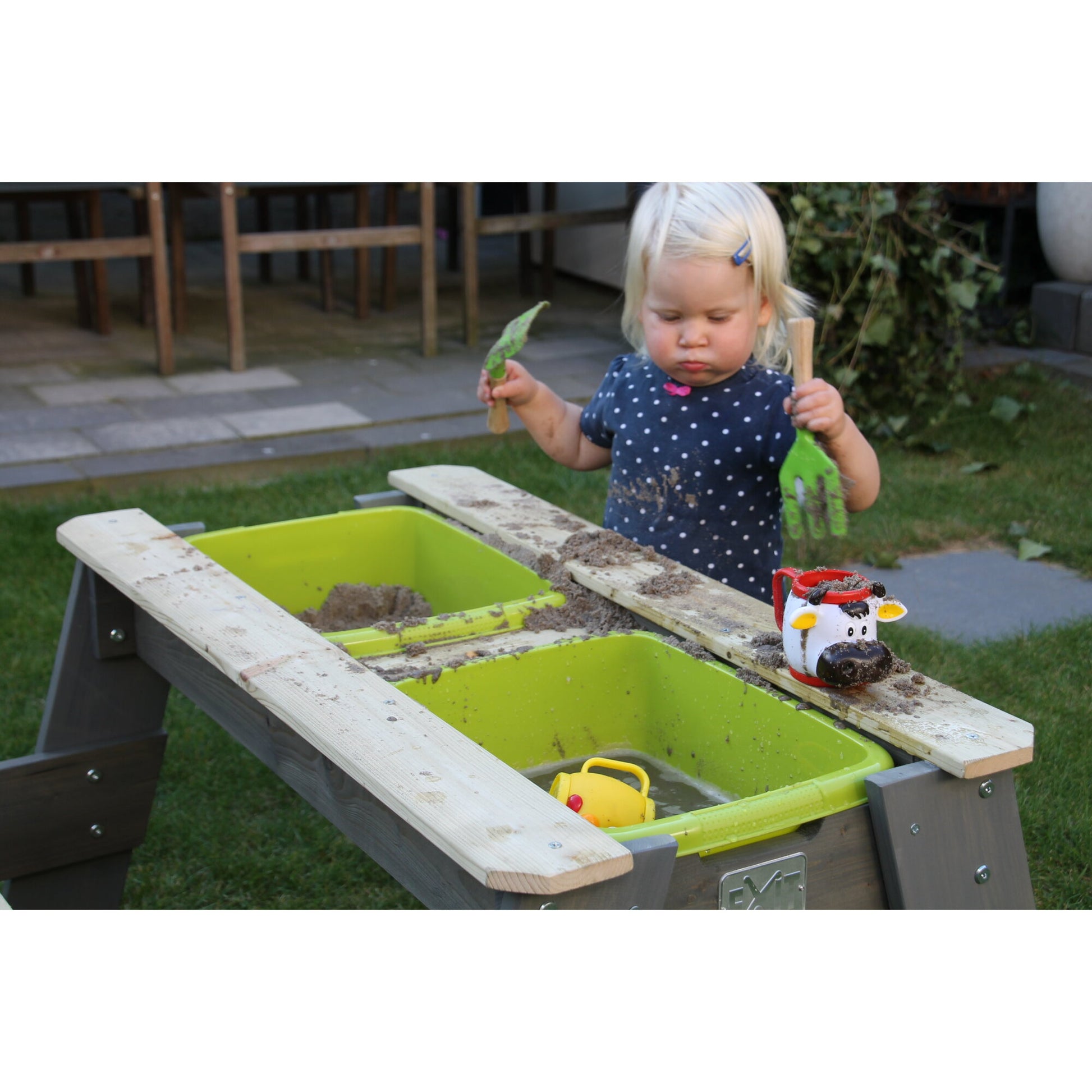 EXIT Aksent Sand-, Wasser- und Picknicktisch aus Holz für Kinder mit Wasser