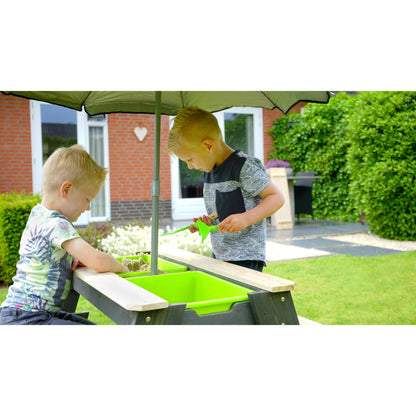 EXIT Aksent Sand-, Wasser- und Picknicktisch aus Holz 2 Bänken und Sonnenschirm Kinder