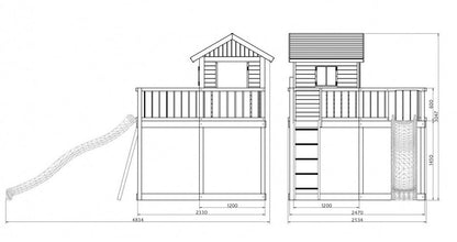 Spielhaus XL My Space mit Rutsche, Holzleiter, Holzhaus und Anbau